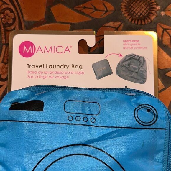 MIAMICA Light Blue Black Laundry Machine Print “Wash Me” Foldable Travel Bag - Picture 6 of 7